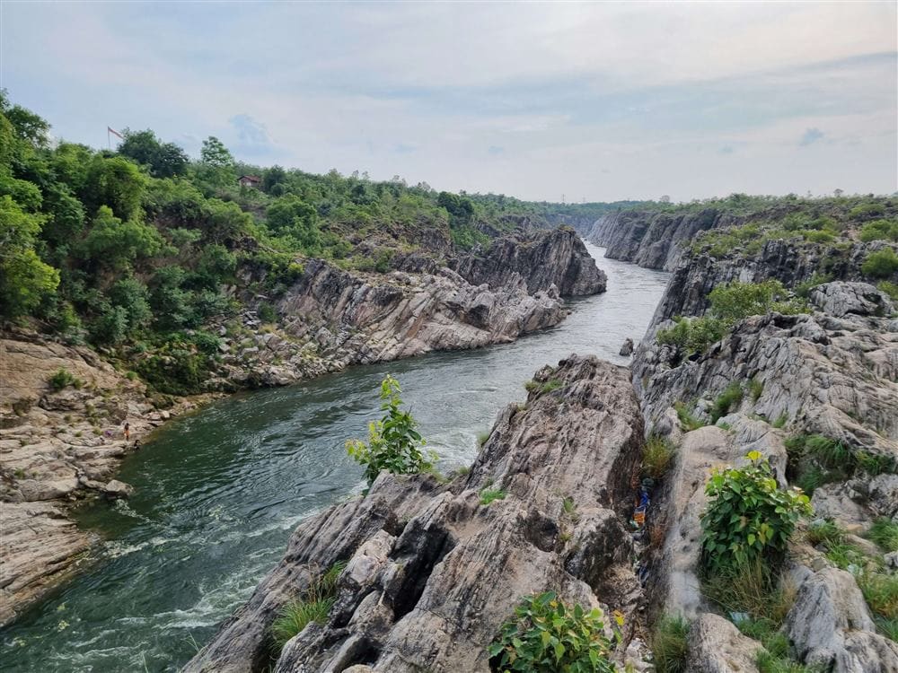 Narmada flowing through the Marble Rocks at Bhedaghat