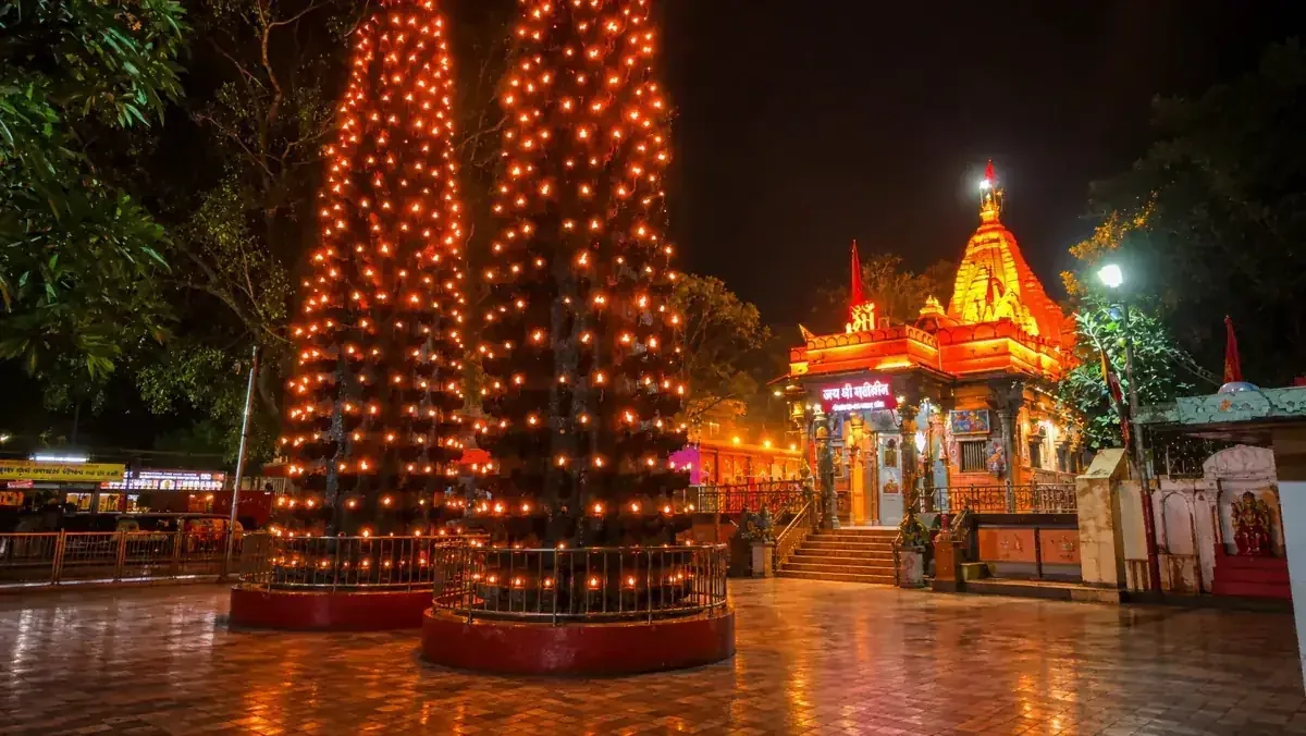 Lit lamp towers of Harsiddhi Mata Temple, Ujjain