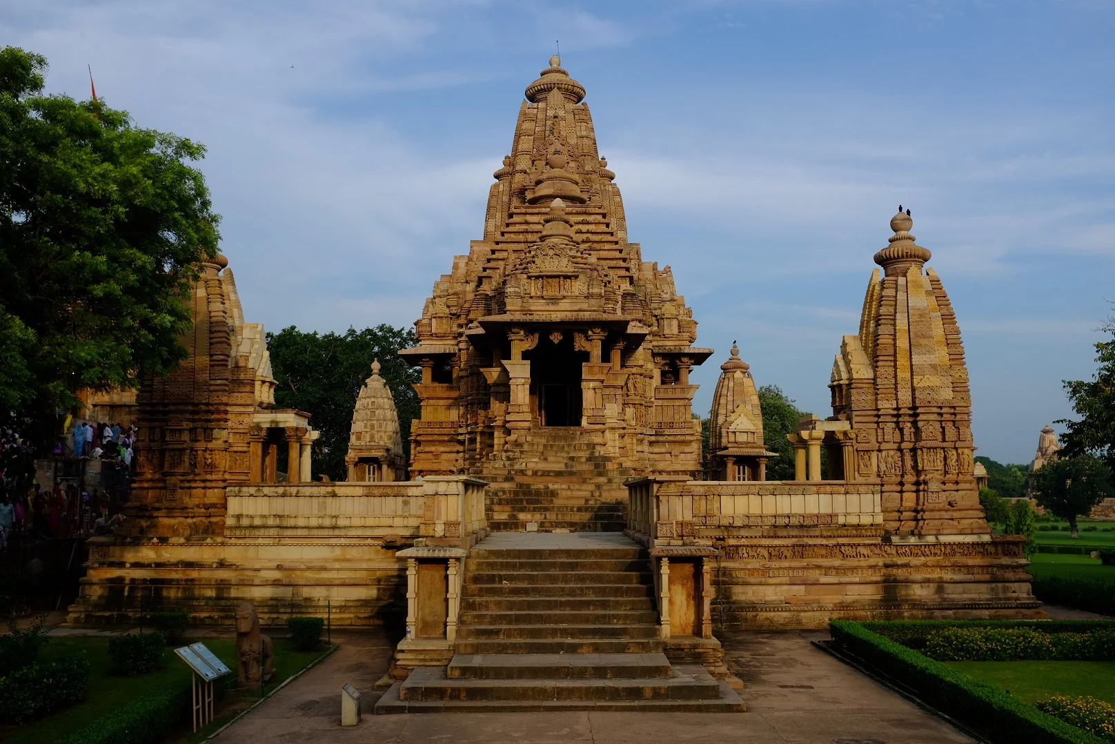 The complete real Lakshmana Temple, its towers, original stone walls and entrance steps