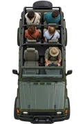 Open safari gypsy with guests, marking your place on the road