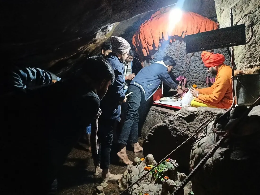 Worship inside the Jatashankar cave shrine, Pachmarhi.
